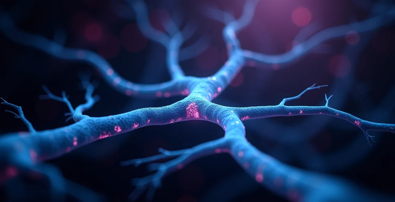 Gros plan sur réseau de connexions neuronales colorées