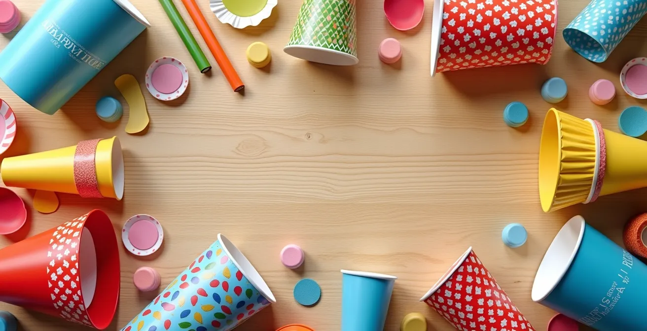 Vue aérienne d'une table avec checklist et fournitures d'anniversaire